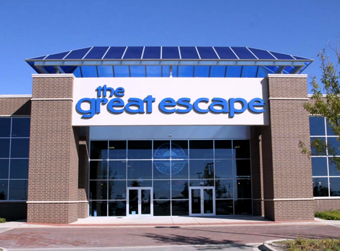 store front with light-up logo signage